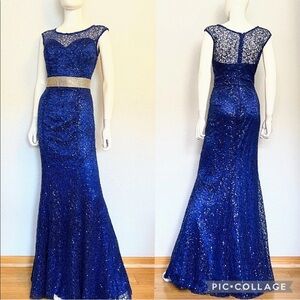 SALE🔥🔥WOMEN LONG PROM DRESS LACE SEQUINS GOWN RHINESTONE ROYAL BLUE SWEETHEART